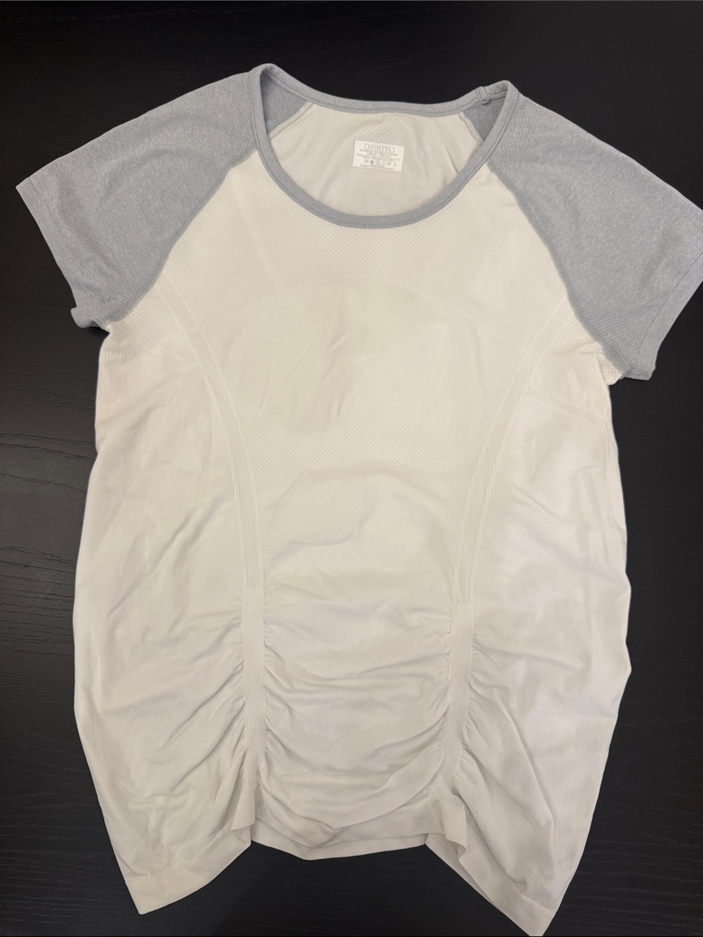 Athleta Classic White & Light Gray Short Sleeve Athleisure Top